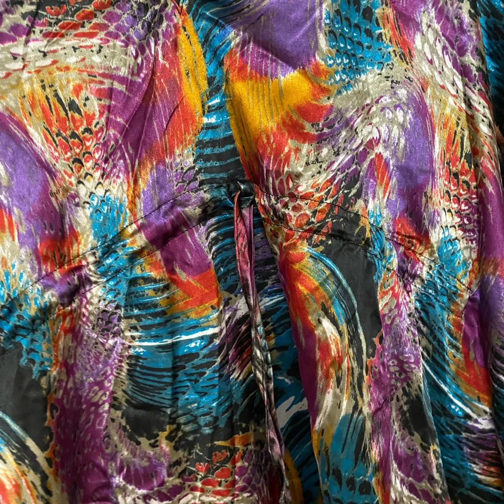 Winlar Womens Kaftan Caftan Long Satin Robe 2XL 3XL Tropical Print Purple Teal Size undefined - Image 5