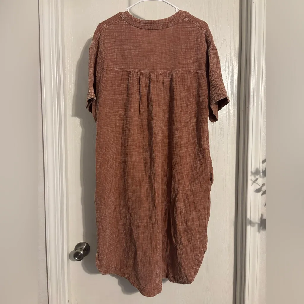 Easel Mineral washed Colton Gauze terracotta midi dress Lg - Image 6