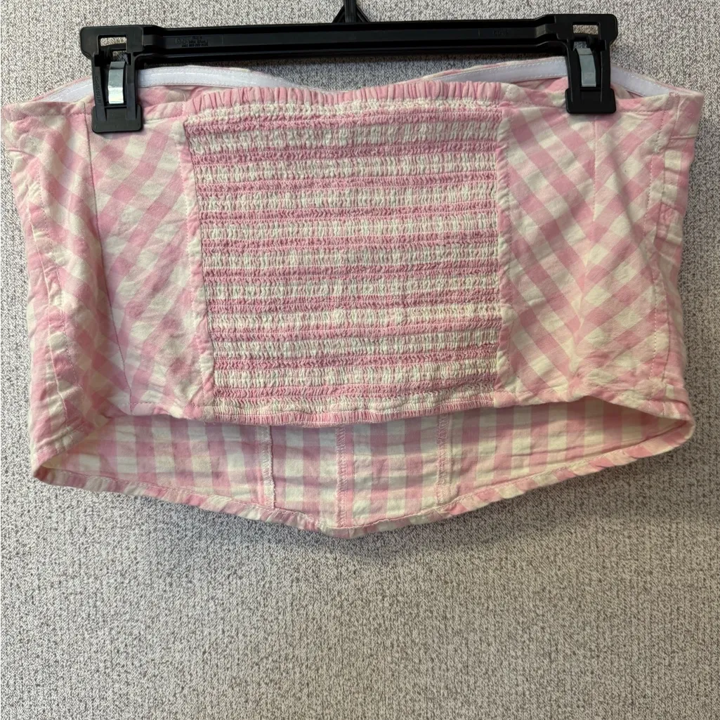 Free People‎ Women Large Leilani Cotton Gingham Tube Top Pink Y2K Cottagecore - Image 4