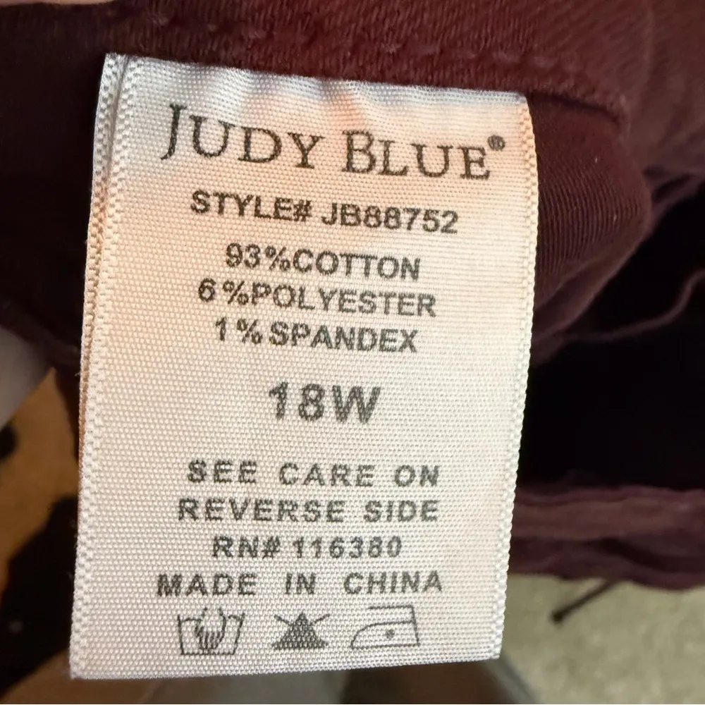 Judy Blue Tummy Control Oxblood High Rise Wide Leg Crop‎ Jeans Plus Size 18 W - Image 11