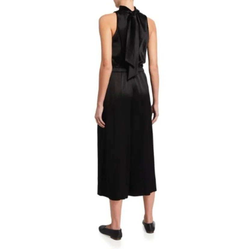 Vince Black Sleeveless Satin Wide Leg Cropped Jumpsuit - Image 10