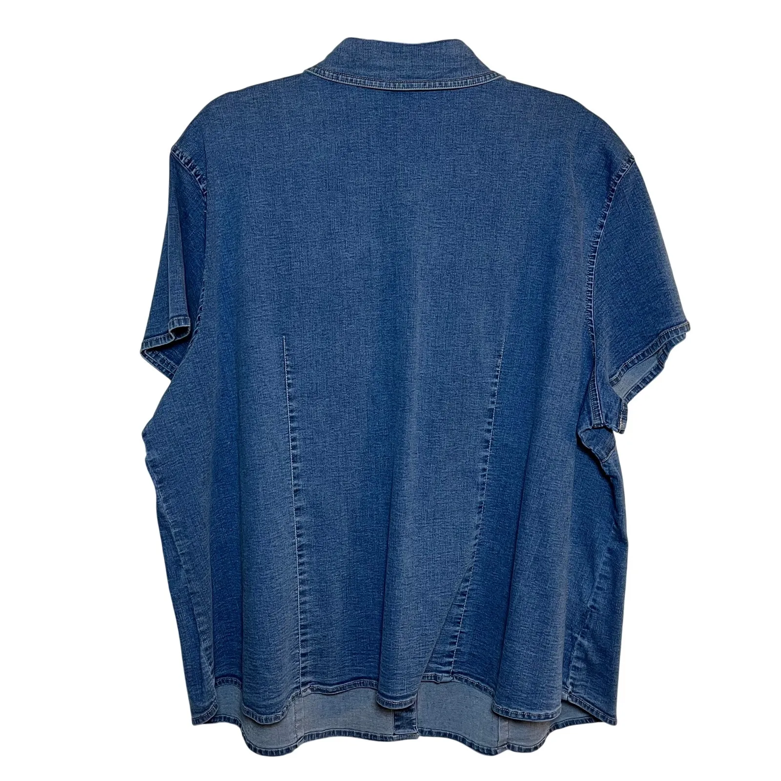 Vintage NWT Jones Jeans Chambray Button Up Short‎ Sleeve Top Blue Denim Size 22W - Image 2