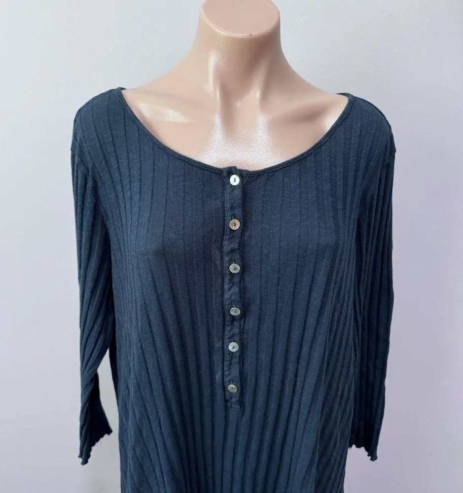 FP Beach Free People Navy Blue Long Sleeve Dress Large Ribbed Buttons - Image 2