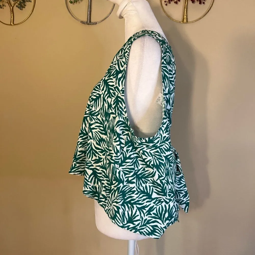 Topshop Green and White Abstract Leaf Print Tie Crop Size 10 - Image 2