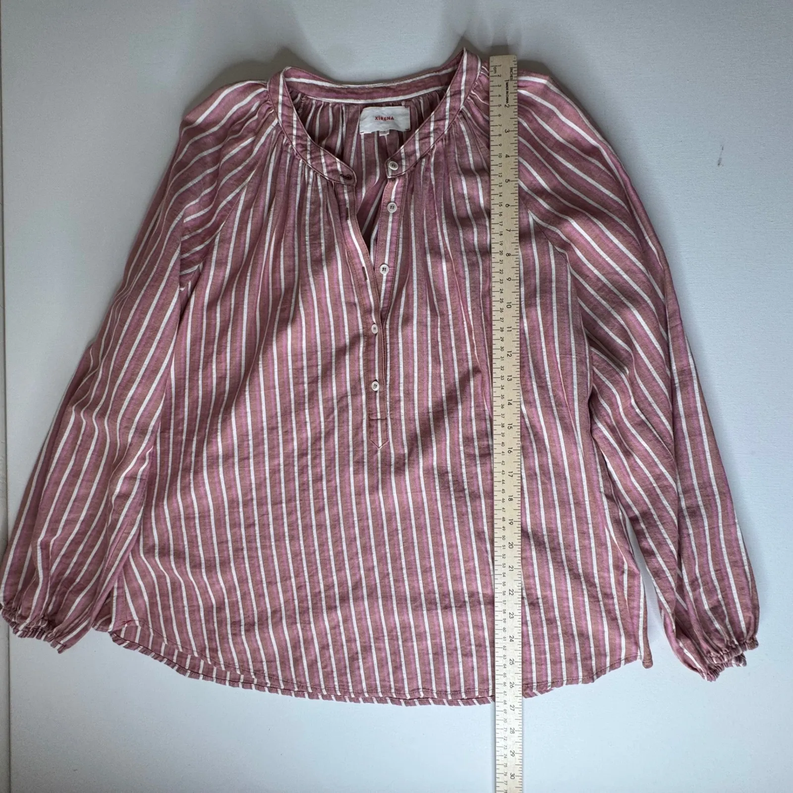 Xirena Aerin Striped Popover Top Medium Pink Coastal‎ Lightweight Cottage Office - Image 8
