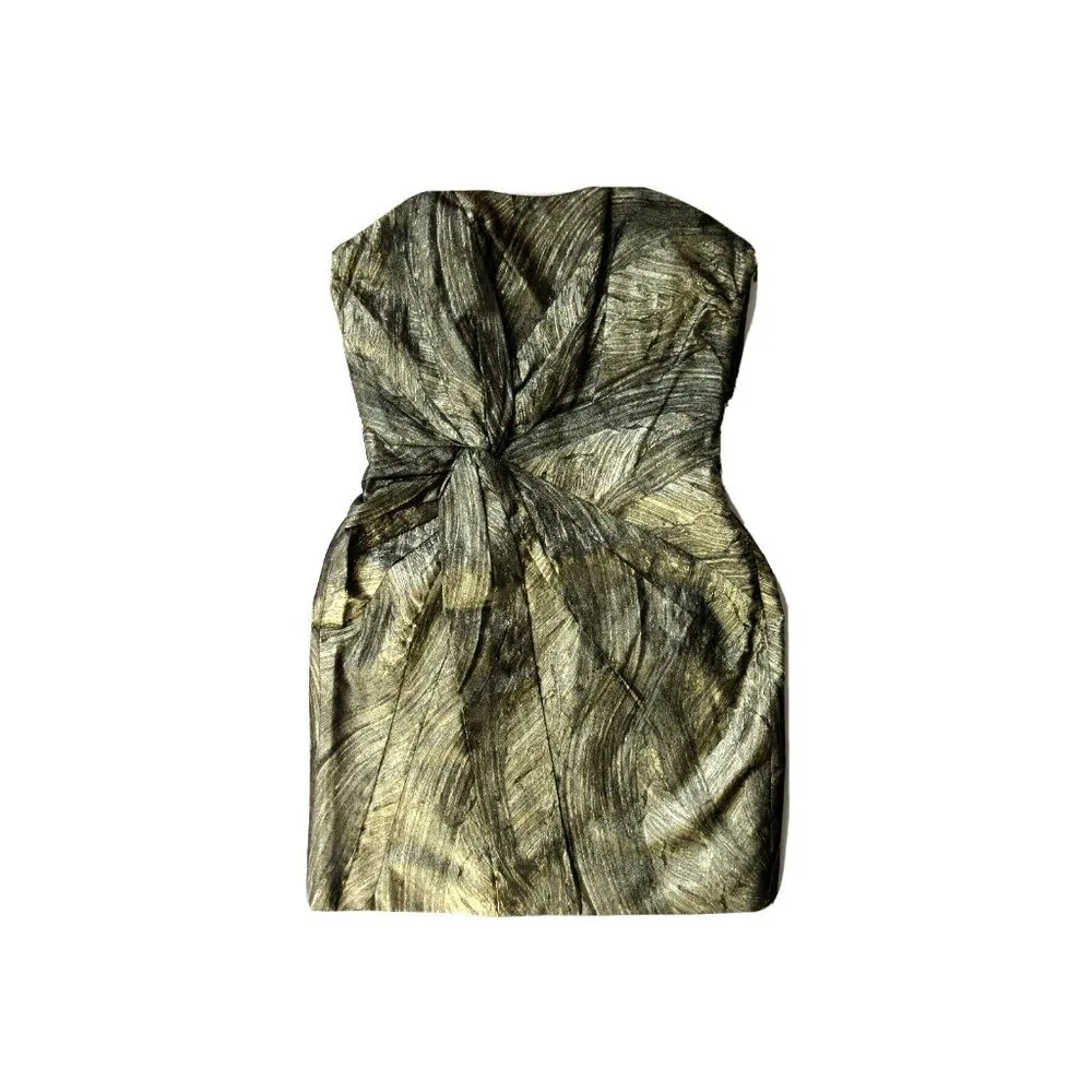 NWT Haute Hippie Metallic Gold & Black Twist Front Strapless Mini Dress M $495 - Image 5