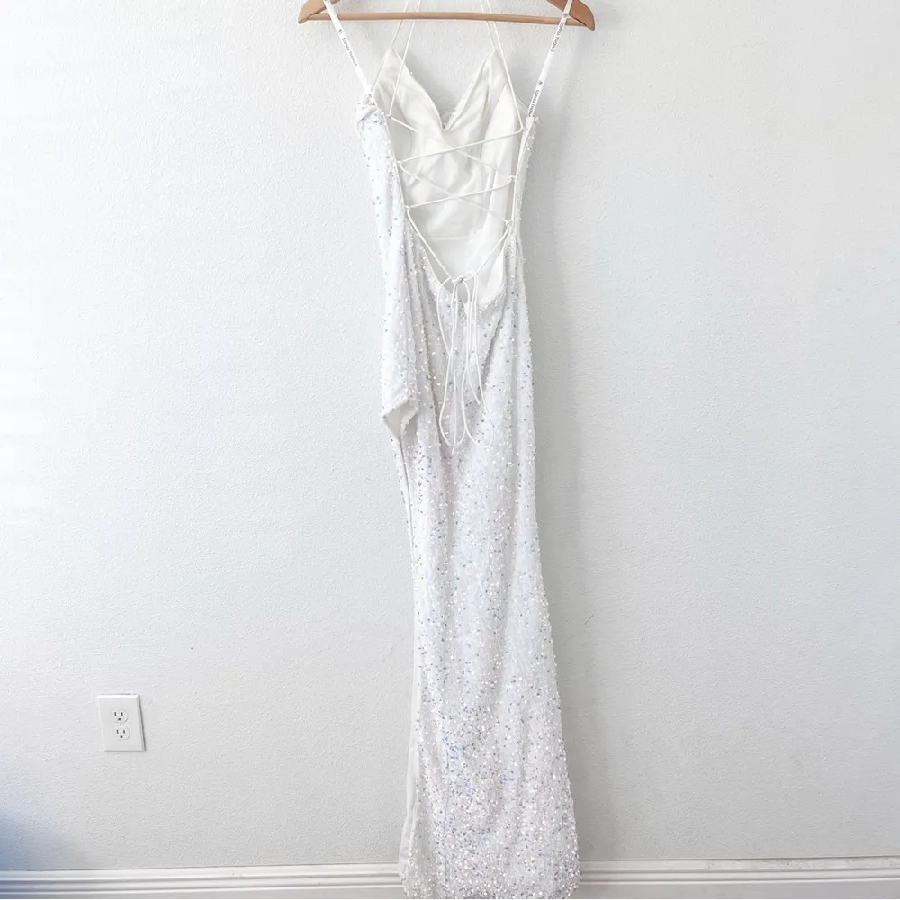 Sophia Thomas White Sequin Cut Out Maxi Gown Size 0 - Image 10