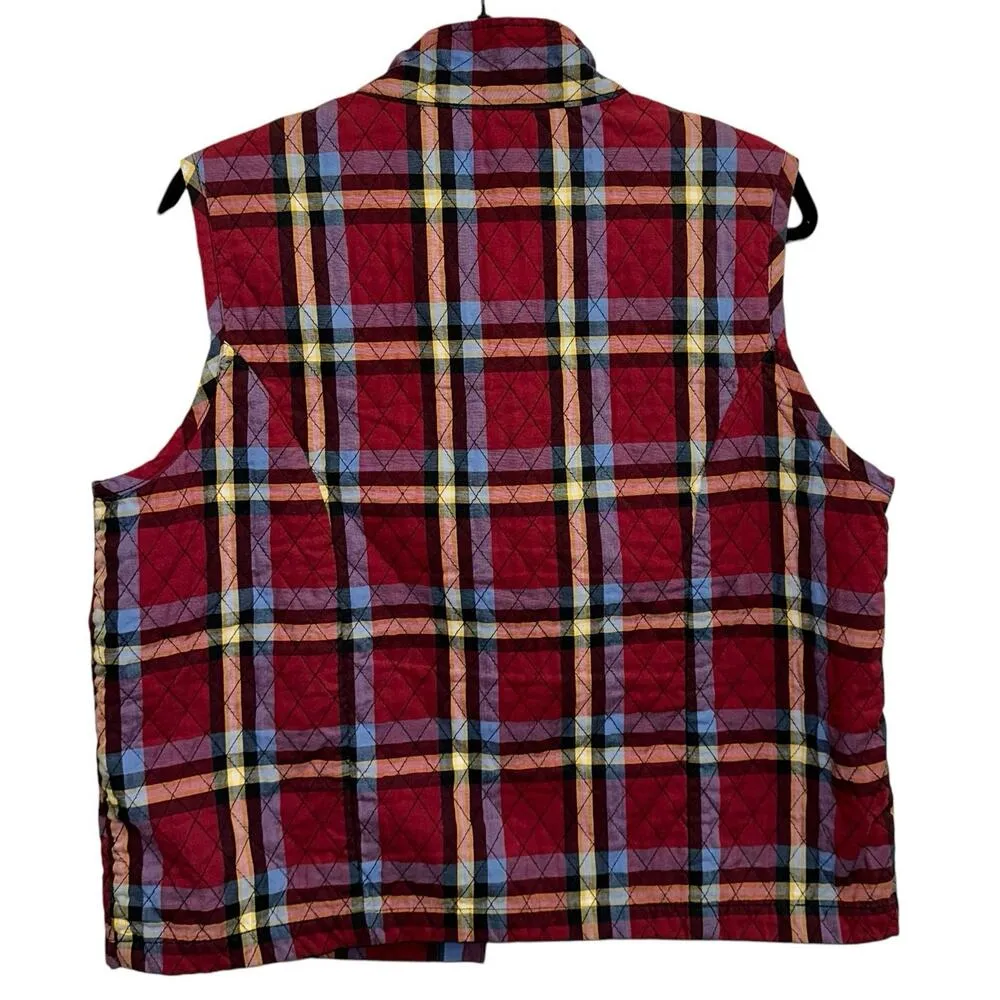 Plaid Diamond Quilted Button Down Vest Red Size L - Image 3