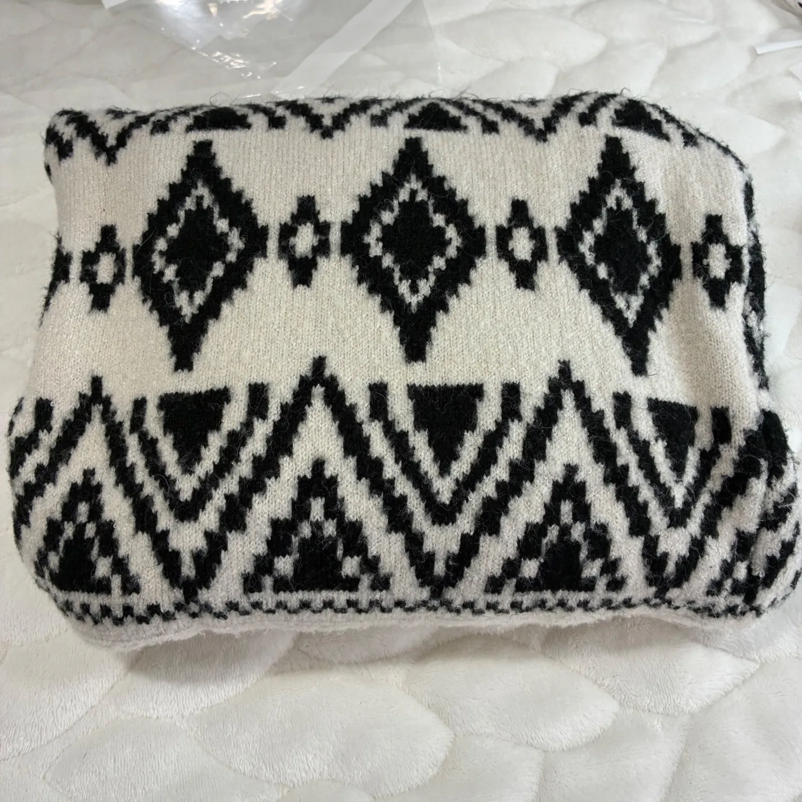 Mason & Belle Womens Cardigan Sweater‎ Small Open Front Aztec Print Cream Black - Image 8