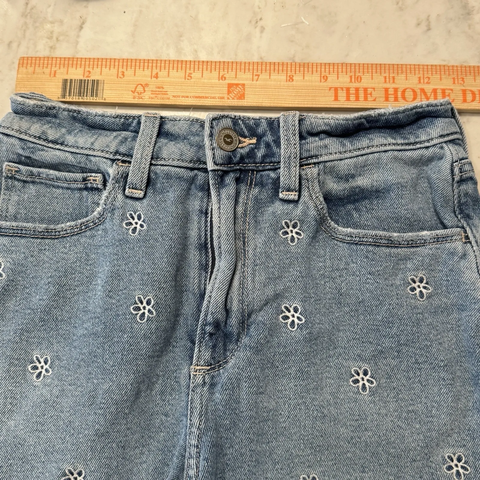 Hollister Denim Blue Floral Boho Daisy‎ Embroidered Cutoff Jean Shorts 25 0/1 - Image 4