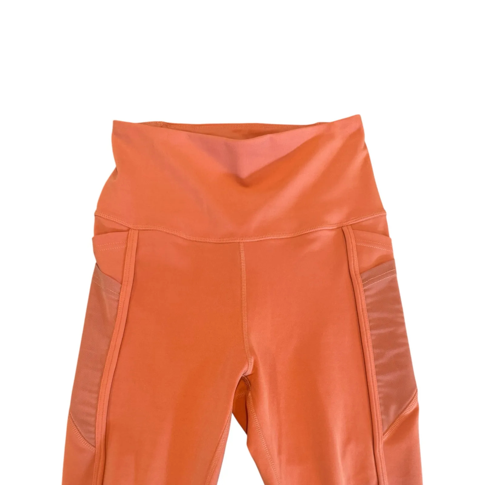 BSP Women’s Orange Cropped Leggings Medium High Waist Mesh Side Workout Pants - Image 3