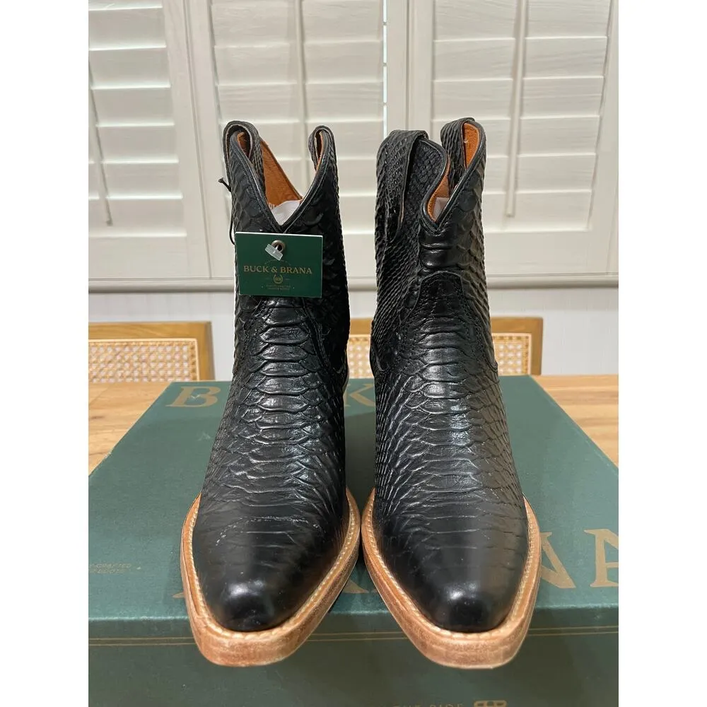 Buck & Brana Austin Anaconda Leather Western Black Booties Boots Size 7.5 NIB - Image 6