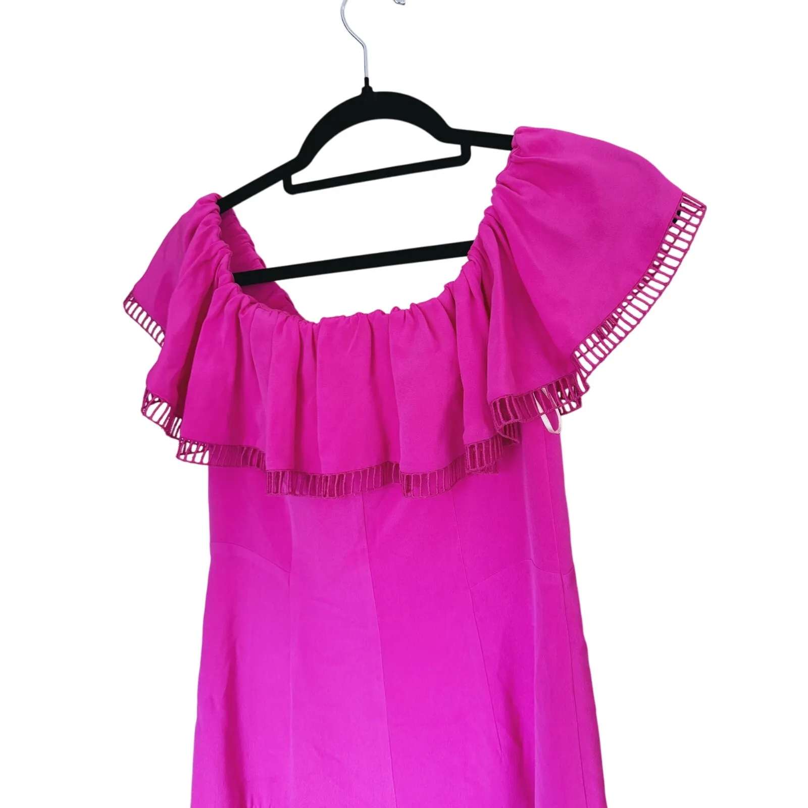 Rebecca Taylor Coquette Silk Off Shoulder Mini Dress Small Pink Retro Feminine - Image 4