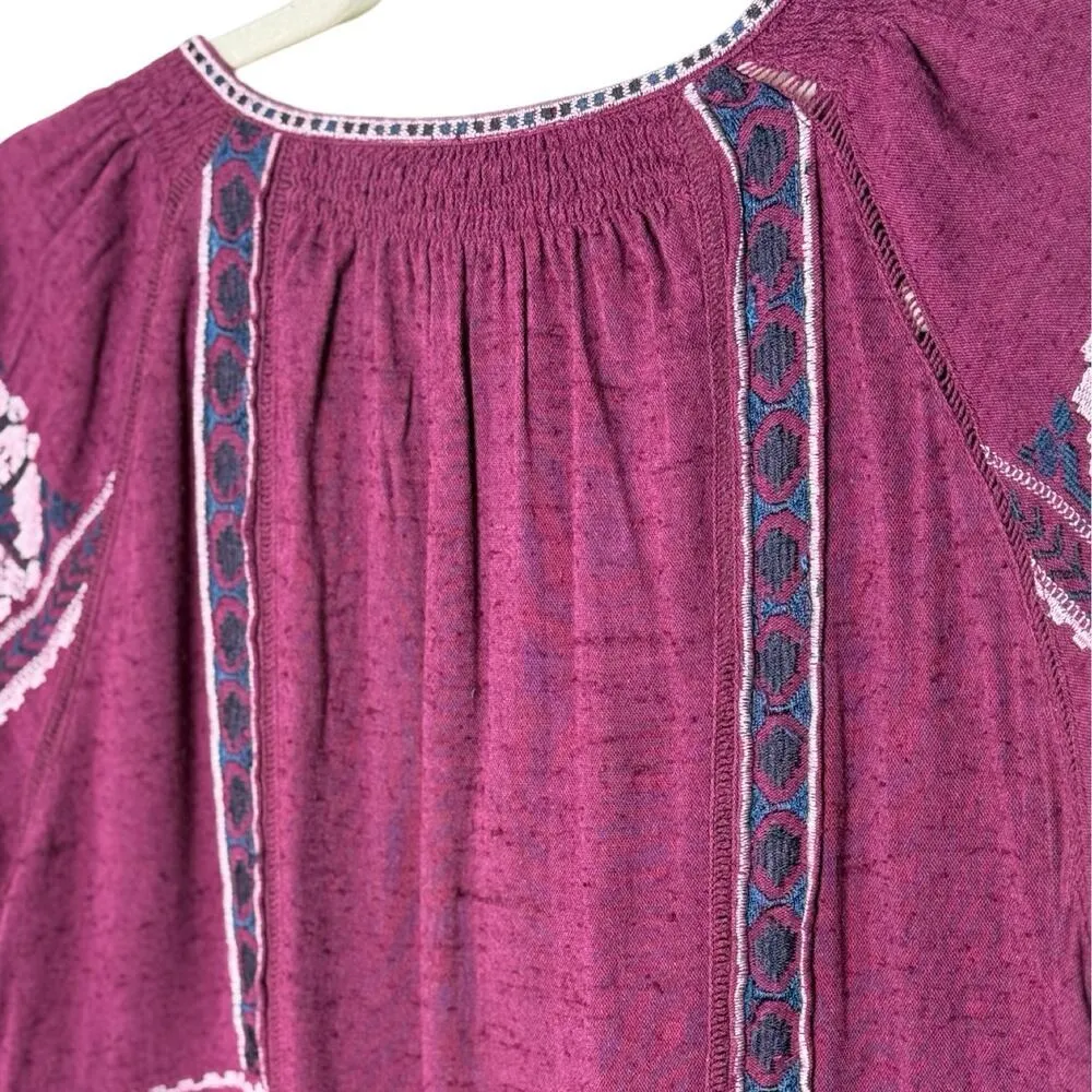 Free People All My Life Wine Embroidered Smocked Mini Dress Women’s XS Boho Chic - Image 9