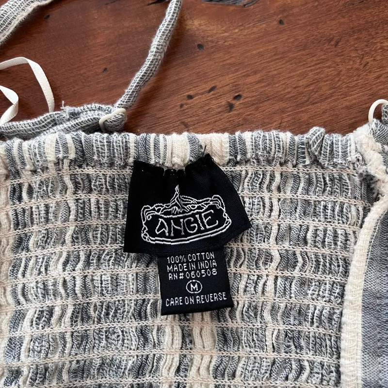 Angie Blue and White Striped Tie Front Cropped Halter‎ Tank Top - Image 2