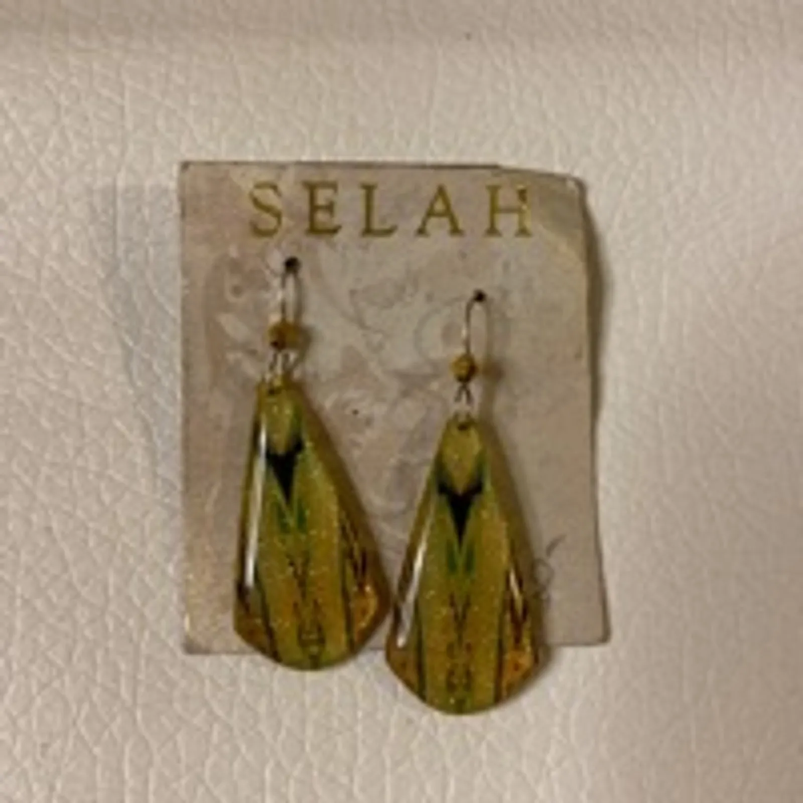 Gold Green Drop Earrings Selah Boho Chic Lightweight Dangle - Image 3