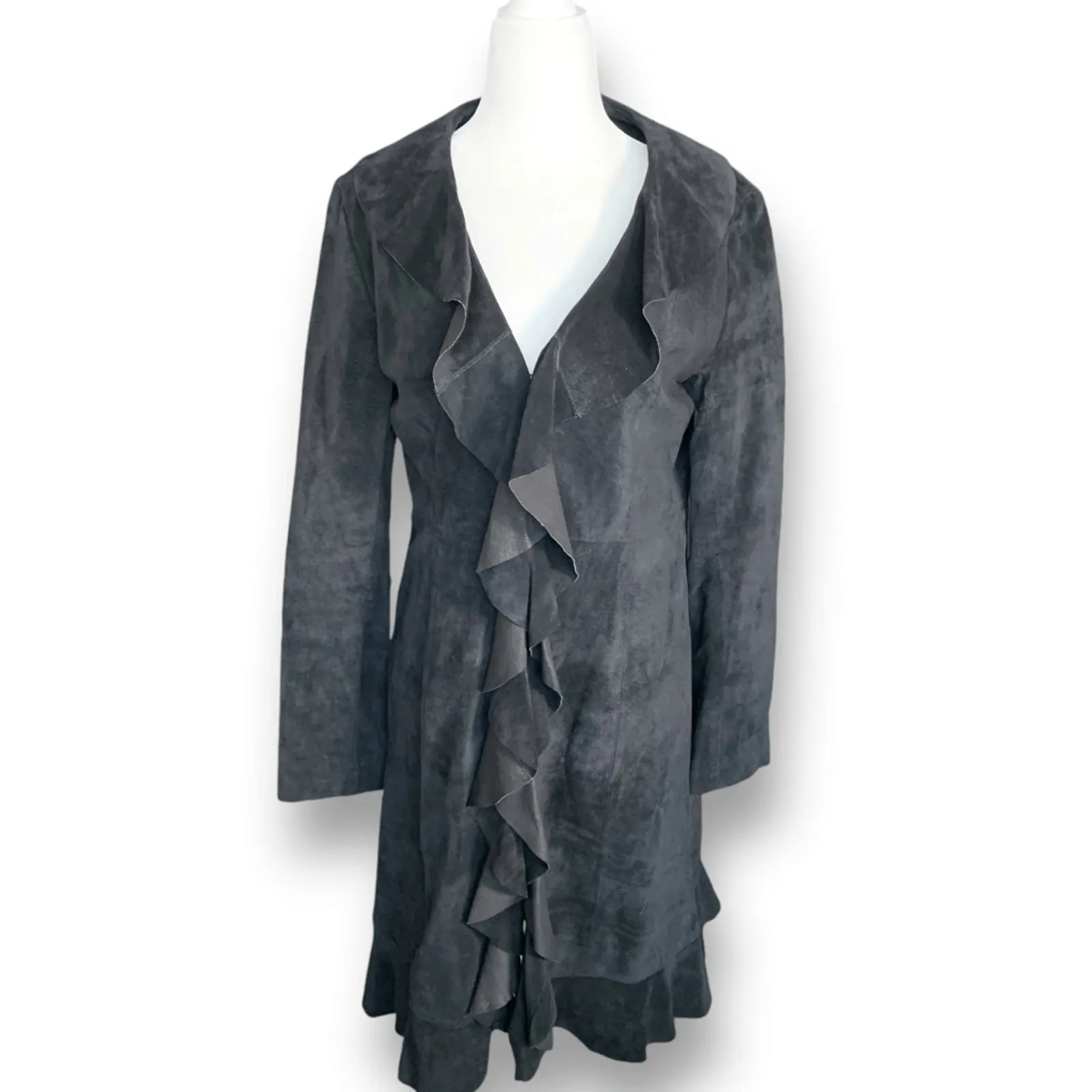 Vintage Scully Black Suede Leather Ruffle Coat Jacket Small Boho Western Ranch - Image 2