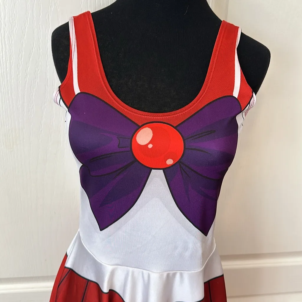 RARE LIVING DEAD SAILOR MARS 3D PRINTED SKATER DRESS ANIME COSPLAY MOON Red - Image 2