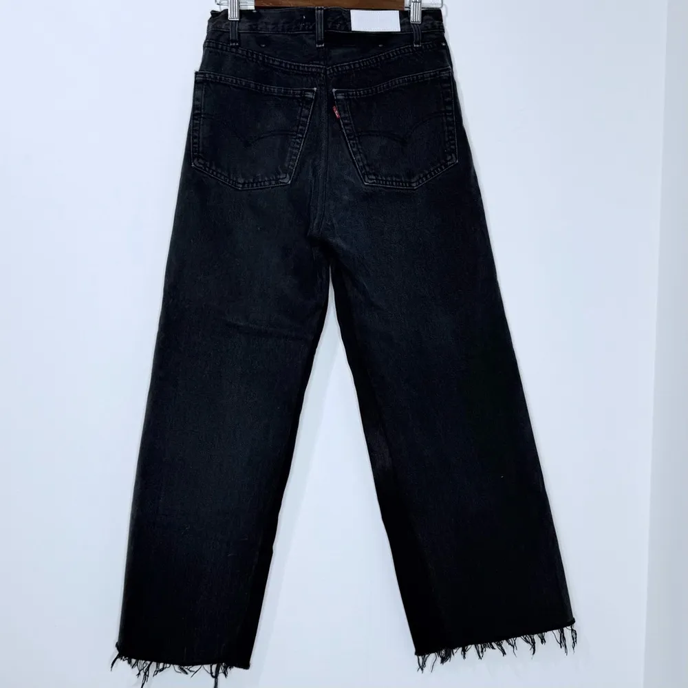 Re/Done Levi’s High Rise Wide Legs Raw Hem Distressed Black Denim Jeans 28 - Image 5