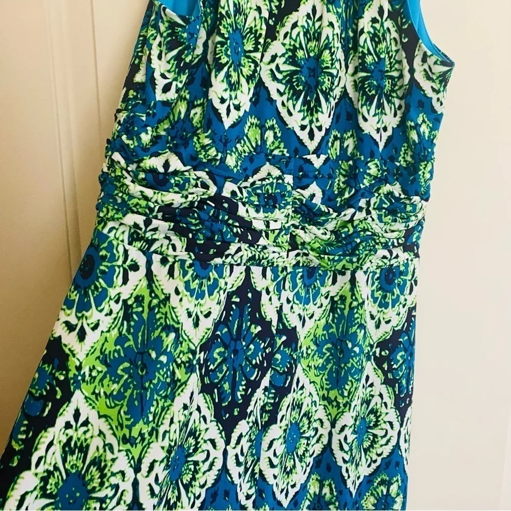 KASPER sleeveless column maxi dress in blue and green size 10 - Image 3