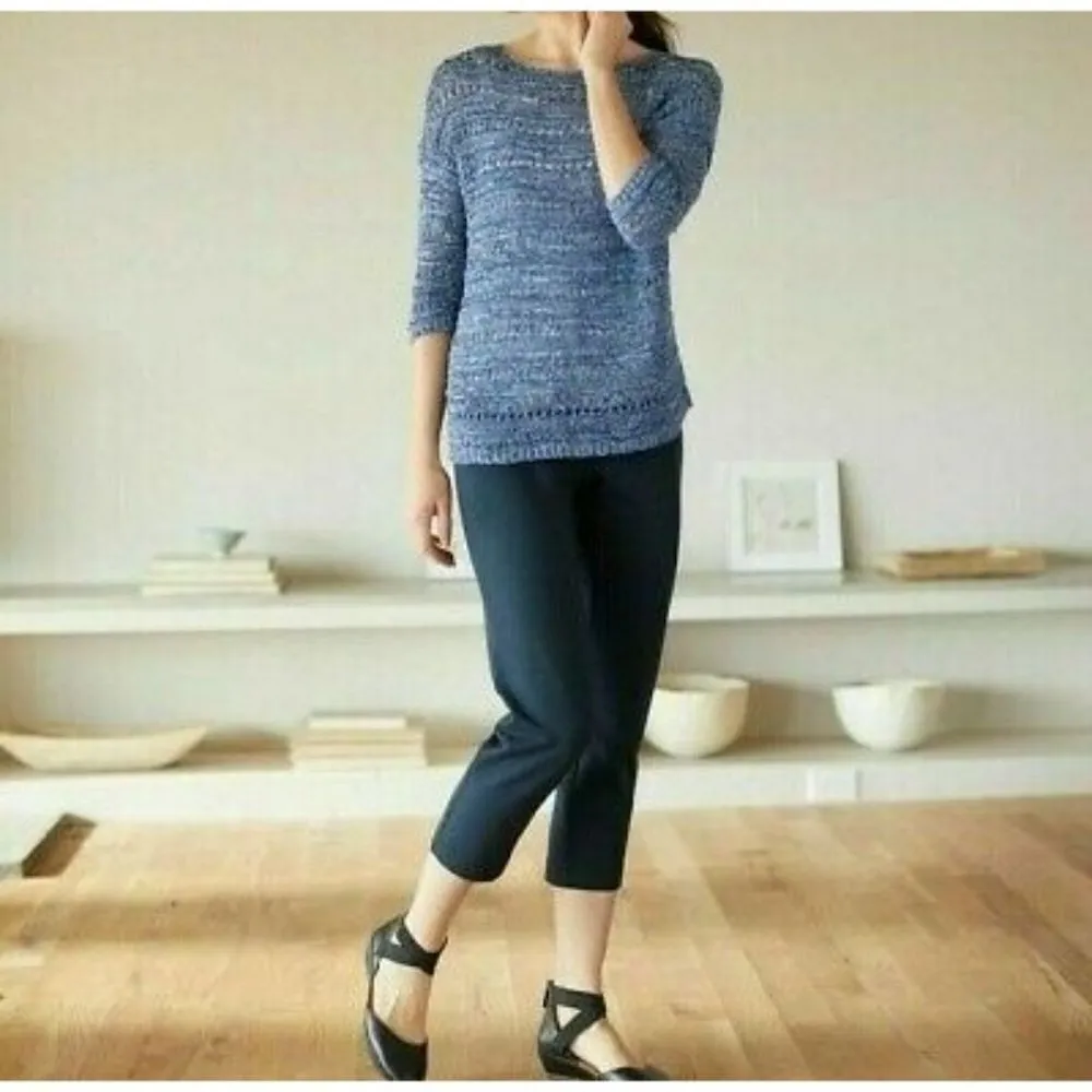 J. Jill Pure Jill Blue Indigo Open Stitch Cotton Blend Pullover Sweater Size XS - Image 7