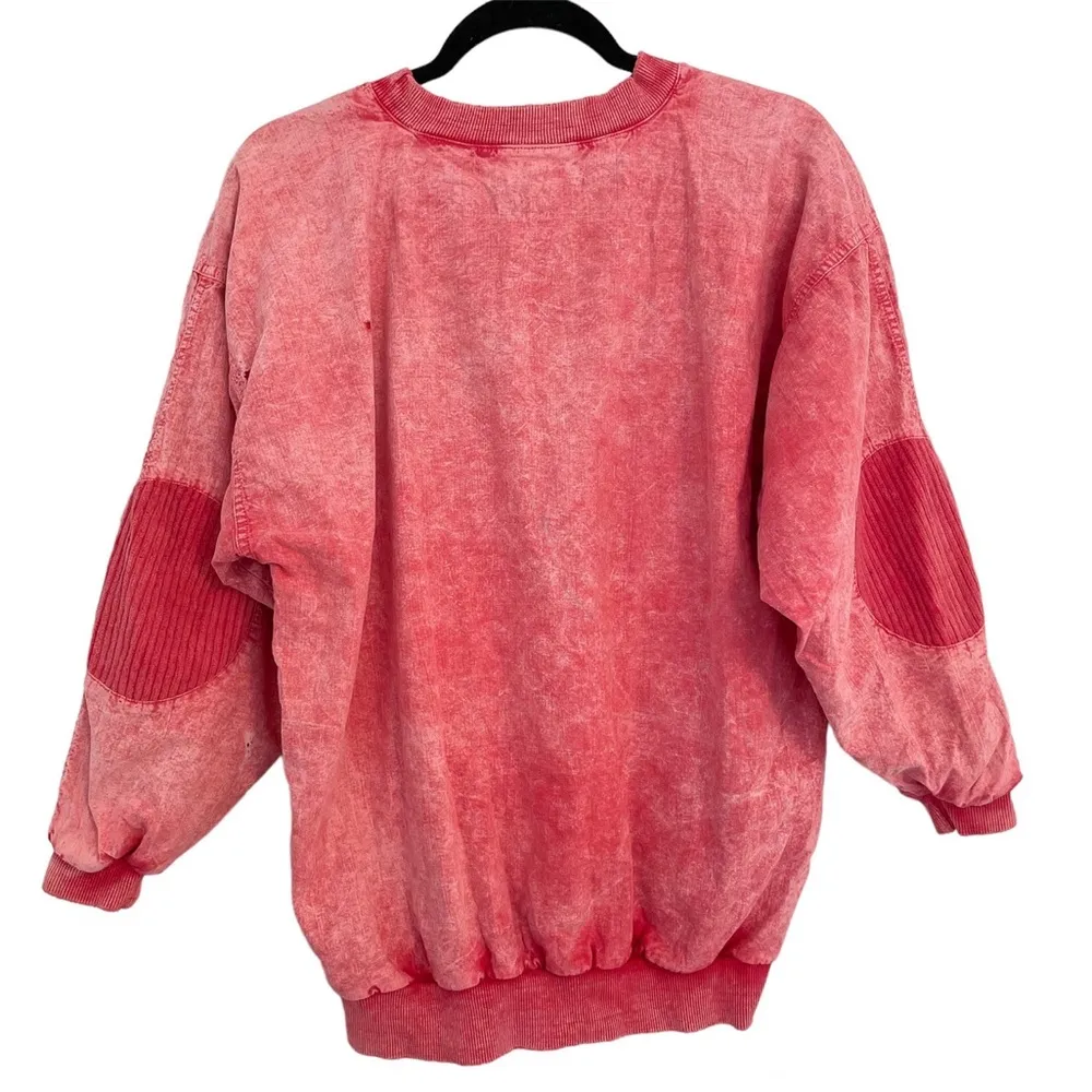 Vintage Y2K Mixed Media Pullover Sz M/L Acid Wash Distressed Corduroy Pink Size M - Image 2