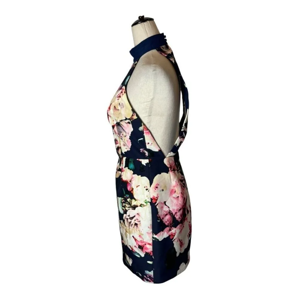 Finders Keepers Dress Women XS Blue Floral Print Halter‎ Neck Illuminati Mini - Image 8