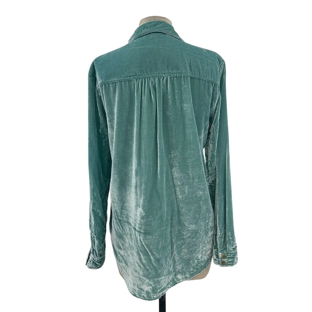 Anthropologie Pilcro Mara Relaxed Velvet Buttondown Top Teal‎ Blue Size US 2 - Image 8