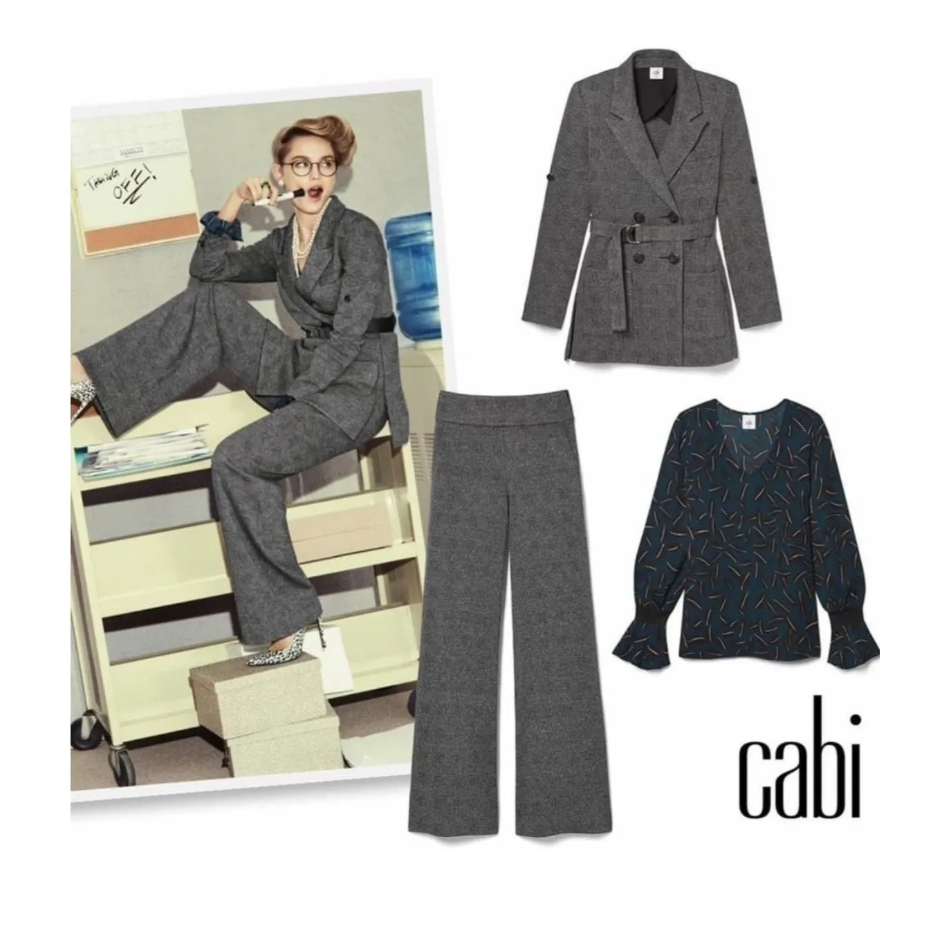 CAbi Bond 3728 Blazer Women Small Tweed Double Breasted Grey Plaid No Belt GUC - Image 3