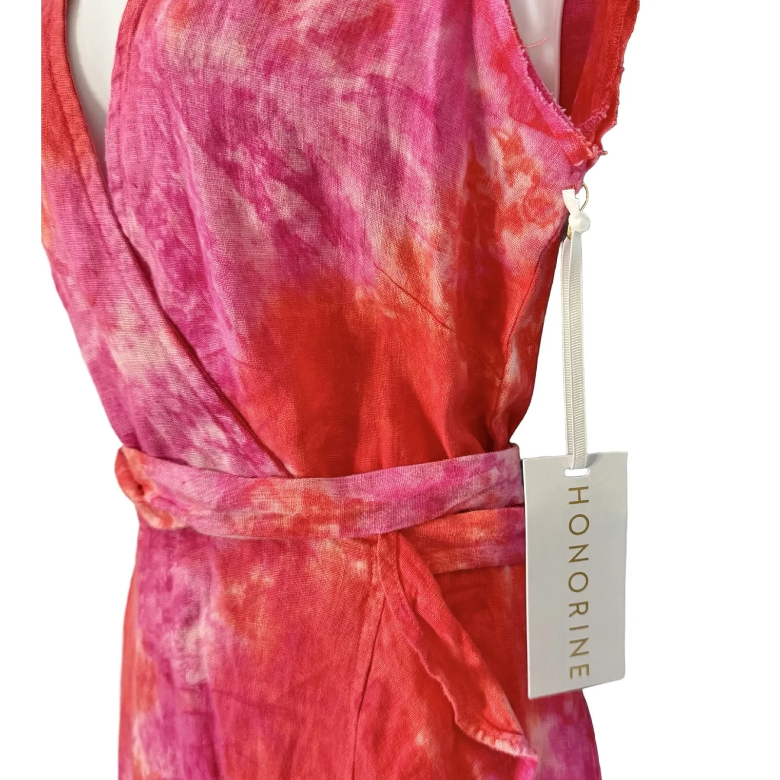 Honorine Pink Red Tie Dye Edie Popsicle Sleeveless Wrap Mini Dress sz S NEW Tags - Image 9