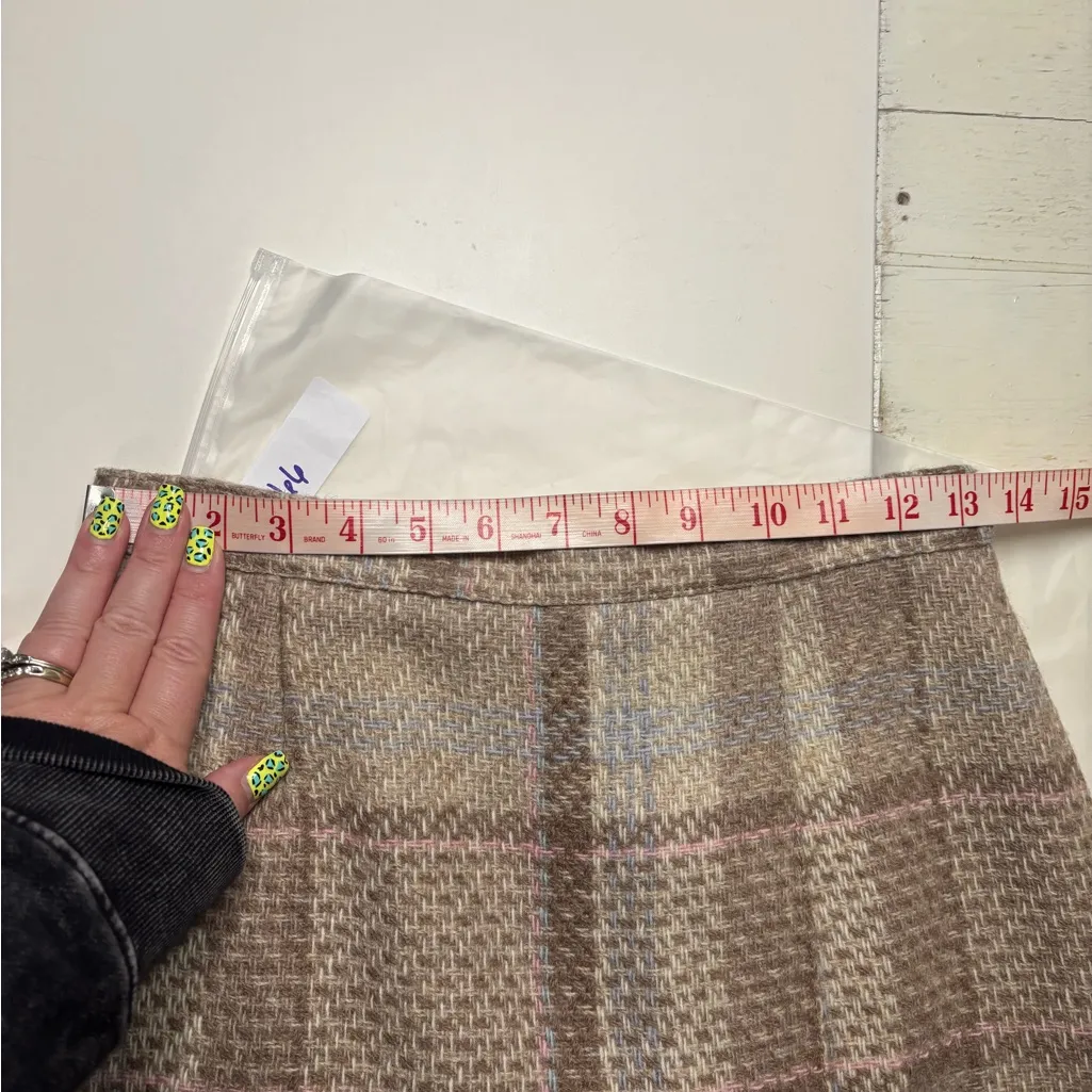 St Michael Vintage 100% Wool Multicolor Beige Plaid Midi Skirt 1980's Womens Tan Size 6 - Image 3