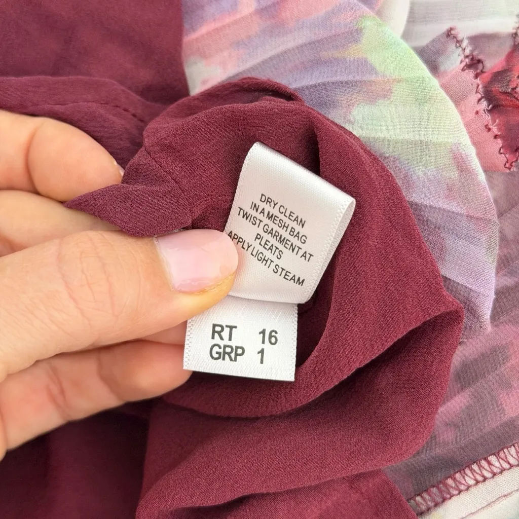 St. John Brigette Floral Print Georgette Pleated Blouse - Image 9