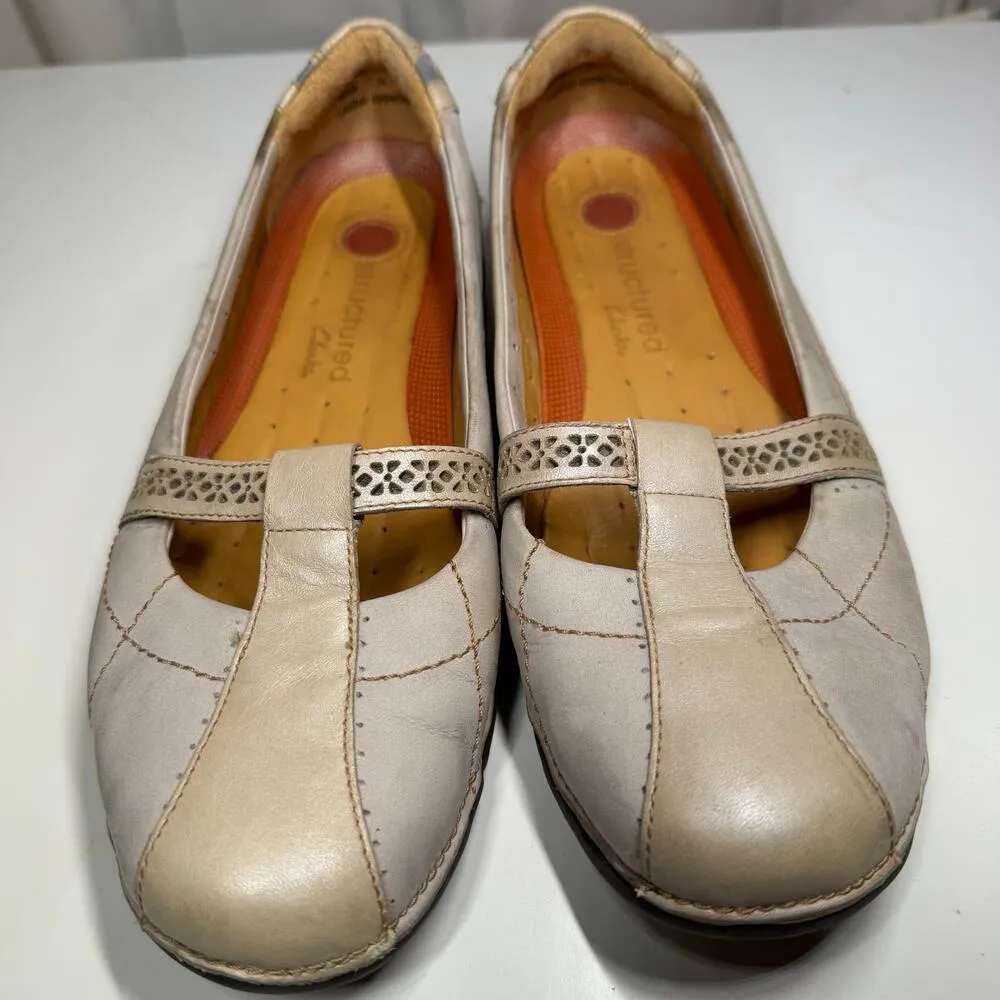 CLARKS UNSTRUCTURED 85158 Bone Leather Slip On Casual Comfort Shoes Size 8.5 W - Image 2