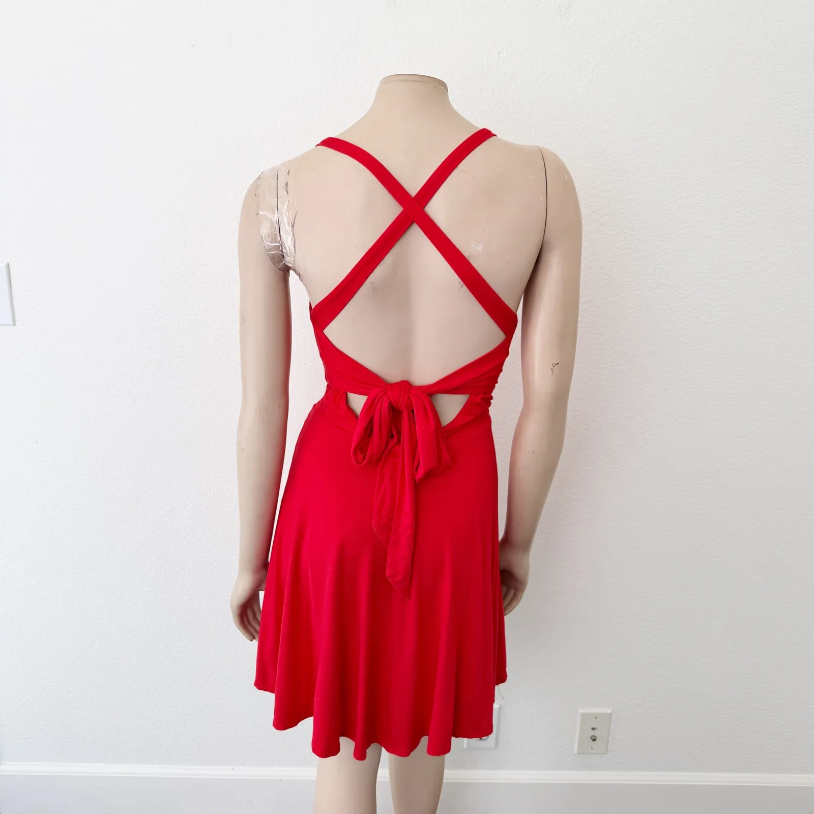 [Lovers + Friends] Red Ken Mini Dress Tie Back Fit & Flare Scoop Neck Sz Medium - Image 4