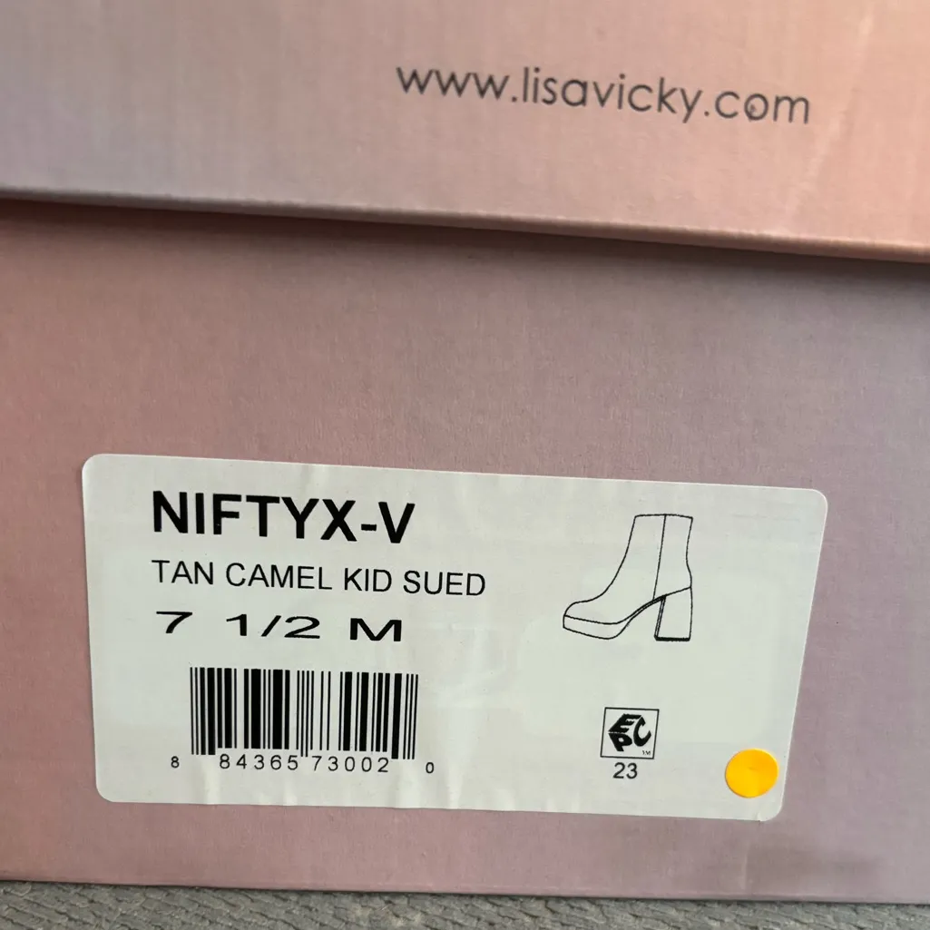 Lisa Vicky Nifty Square Toe Ankle Booty Size 7.5 Tan Camel New - Image 2