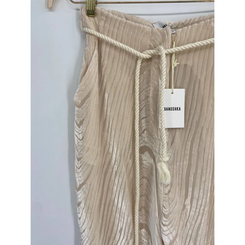 Nanushka Giada Devoree Velvet Silk Blend Flare Leg Belted Creme Pants Size M NWT Size M - Image 4