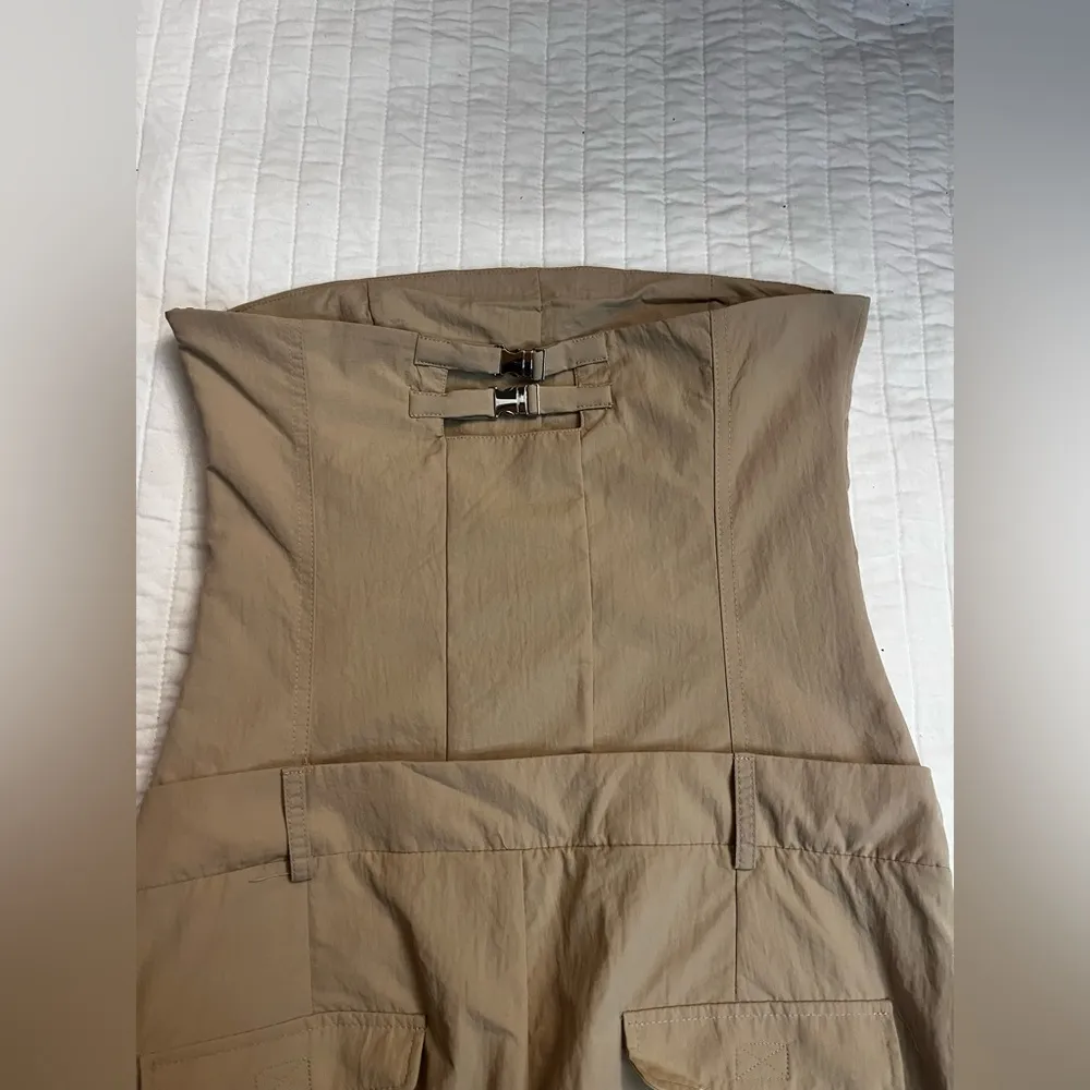 ZARA Khaki Tan Nylon Strapless Wide Leg Utility Jumpsuit NWT - Image 8