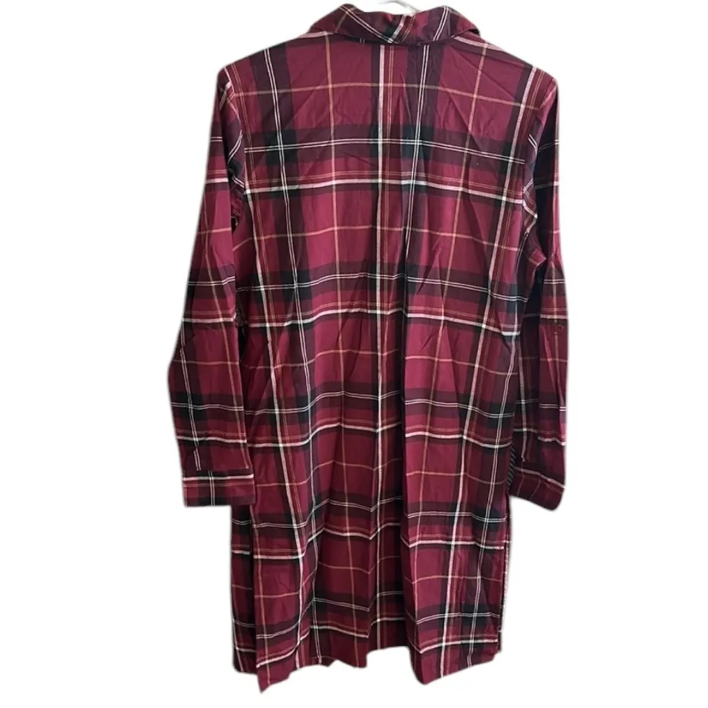 Denim and Co Burgundy Long Sleeve Plaid Button Up High Thigh Slit Tunic Womens S - Image 7
