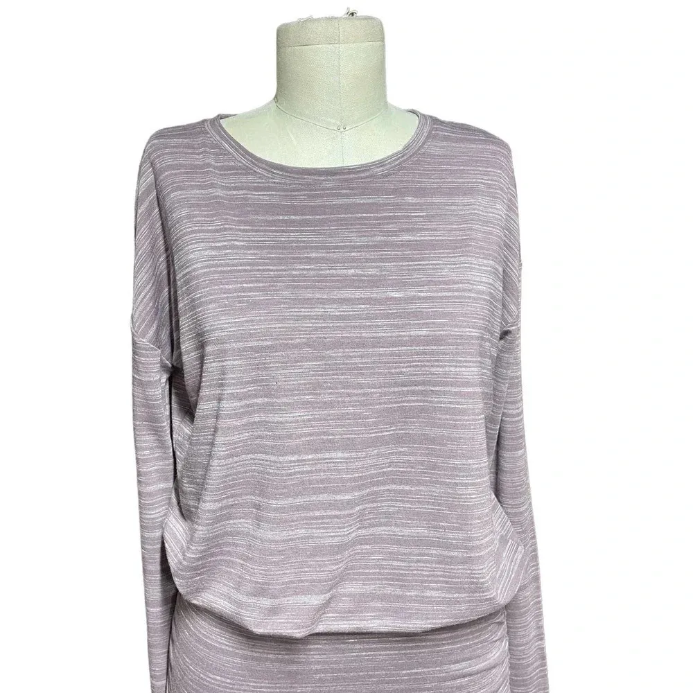 Athleta Avenue Long Sleeve‎ Ruched Jersey Dress Space Dye Purple Size XS - Image 4