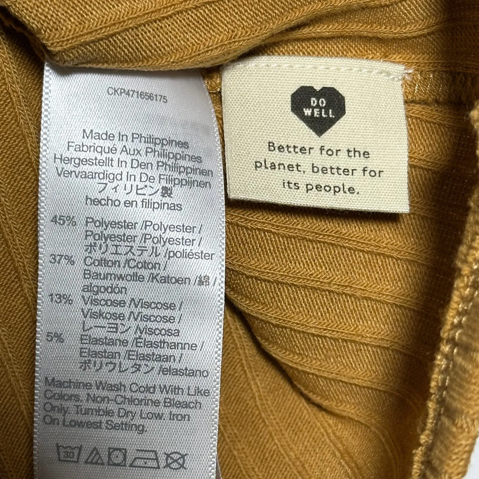 Madewell Ribbed Square Neck Ruched Short Sleeve Top Mustard Yellow Size L - Image 4