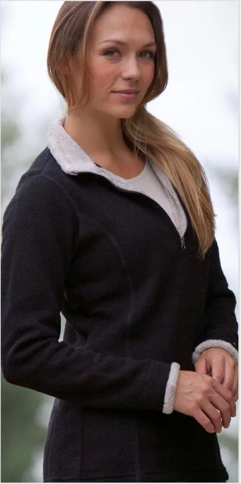 Kuhl Alyssa Alfpaca Fleece Pullover 1/4 Zip Black Women’s M Soft Shearling Trim - Image 1