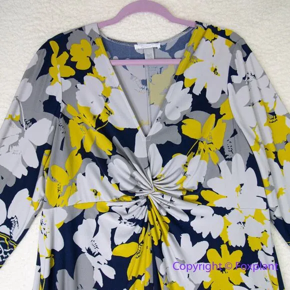 London Times floral three quarter sleeve‎ ruched middle V neck dress size 2X - Image 2