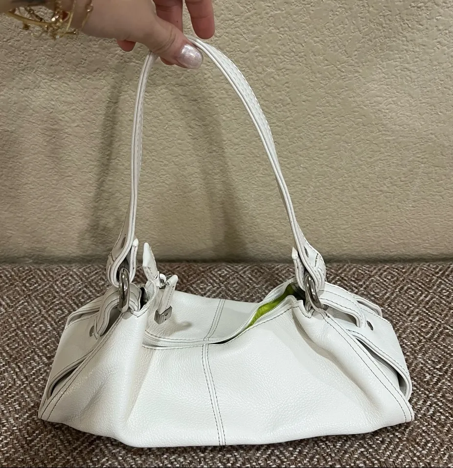 Vtg Kenneth Cole Reaction White Leather Rectangular Y2K Handbag Grunge Preppy - Image 1