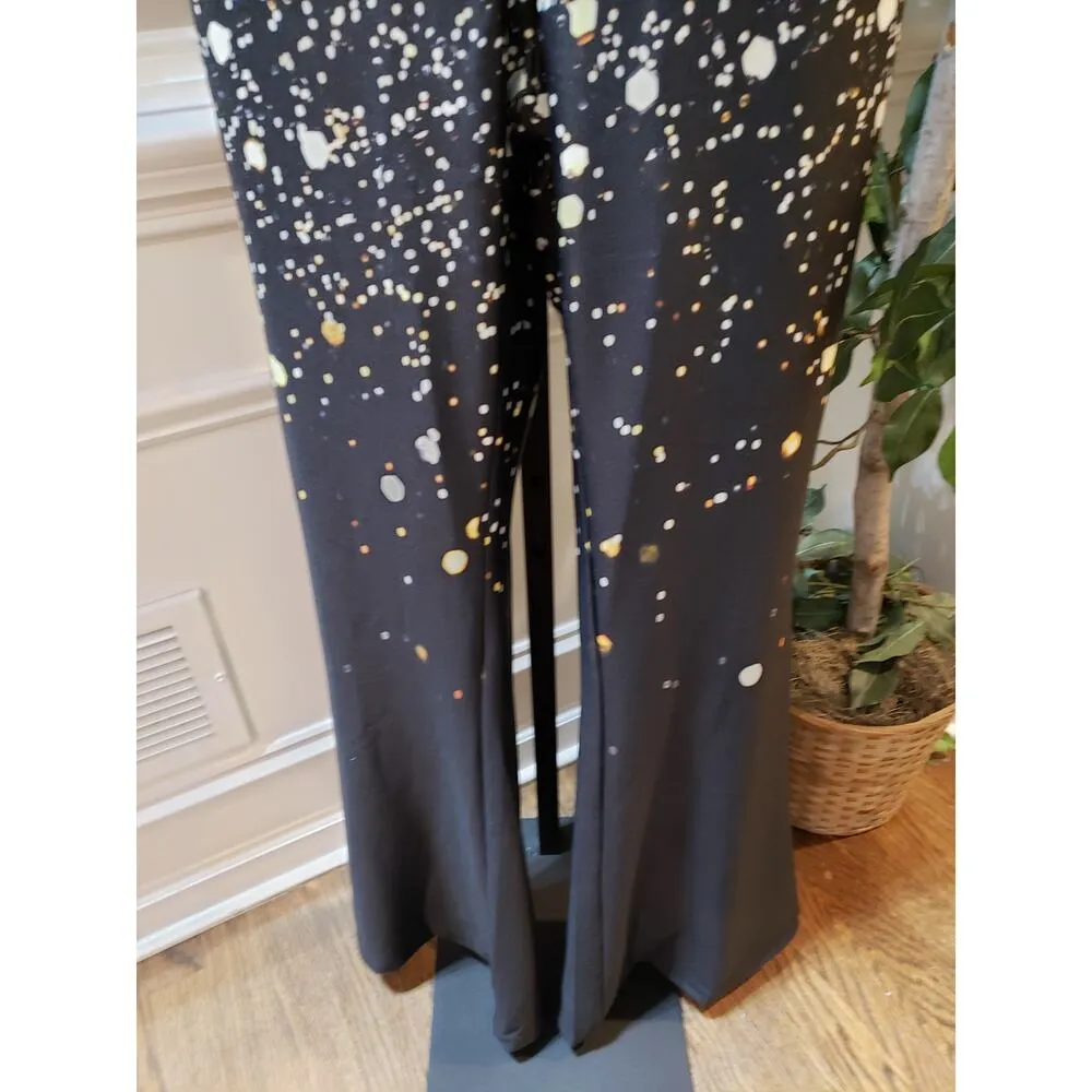 Chicme Jumpsuit Womens XL Black Polka Dot Mock Neck Lace Insert Cold Shoulder - Image 11