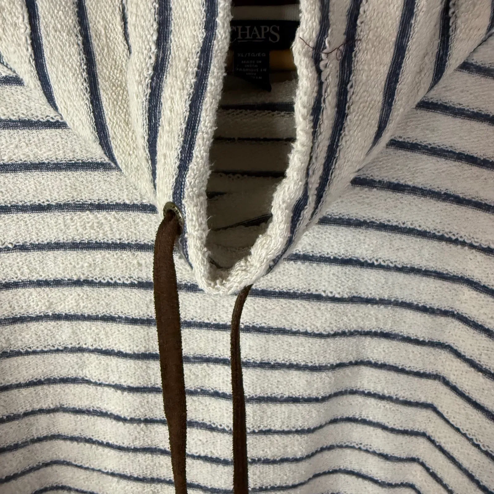 Chaps XL Striped Funnel Neck Pullover Sweatshirt Cozy Beachy Nautical Blue White - Image 5