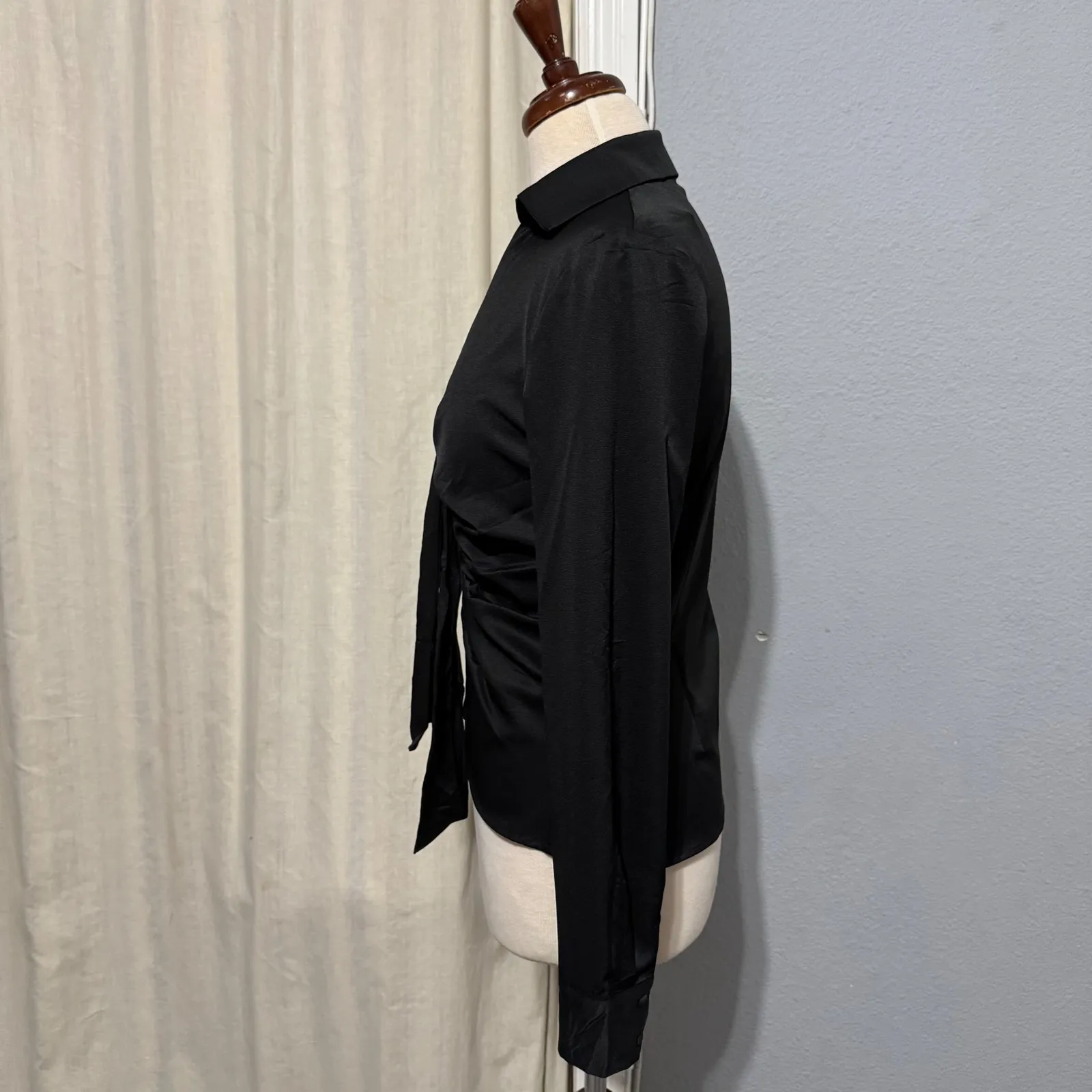 Idem Ditto Black Ruched Front Long Sleeve Collared Button Down Gothic Shirt M - Image 6