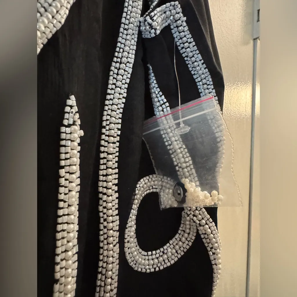 NEW Vintage Mary McFadden Silk Black and White Beaded Vest XL - Image 3