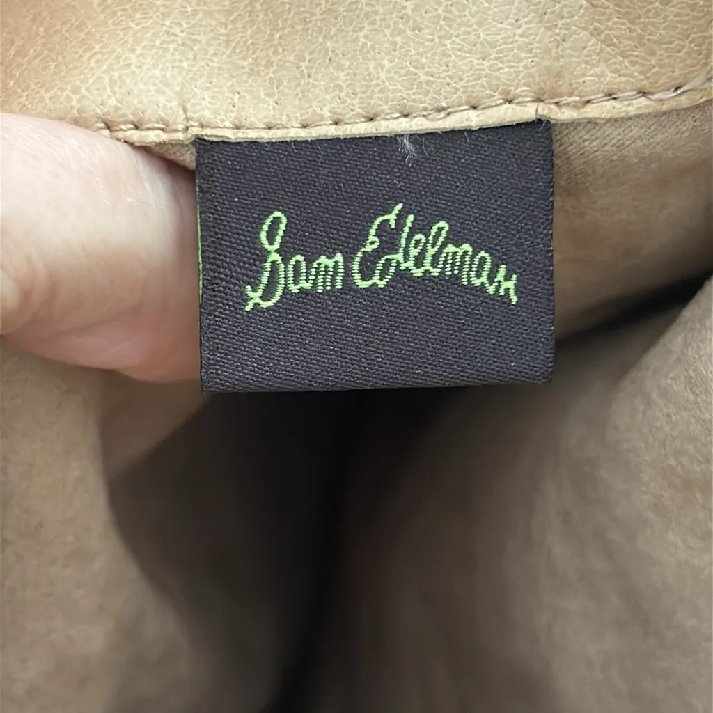 Sam Edelman Taylan Tan Leather Fringe Pull On Tall Stacked Heel Boots - Image 8