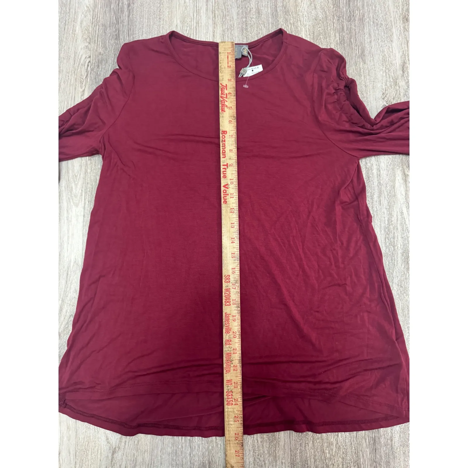 DUAL NATURE Womens Burgundy Long Sleeve Tie‎ Detail Ruched Sleeve Top Size M Red Size M - Image 6