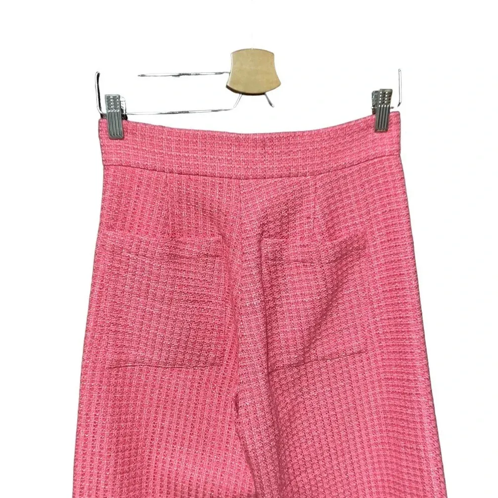 Zara Pants Cropped‎ Fit Tweed Textured Wide Leg Trousers Pink Size Small - Image 8